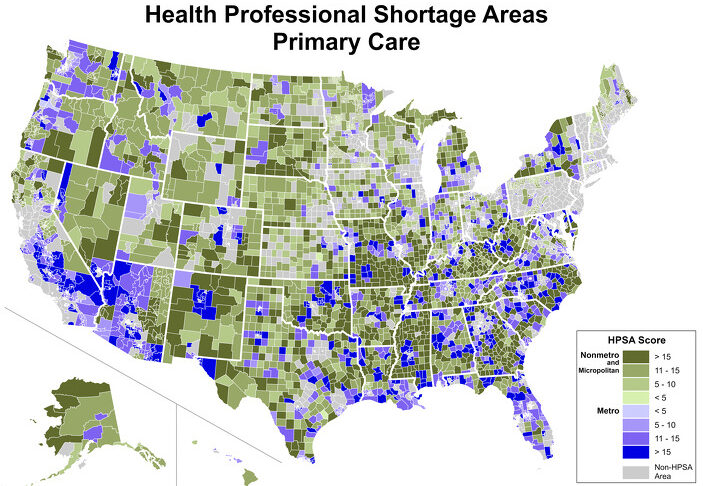 Map showing rural and urban Medicare telehealth usage across the United States